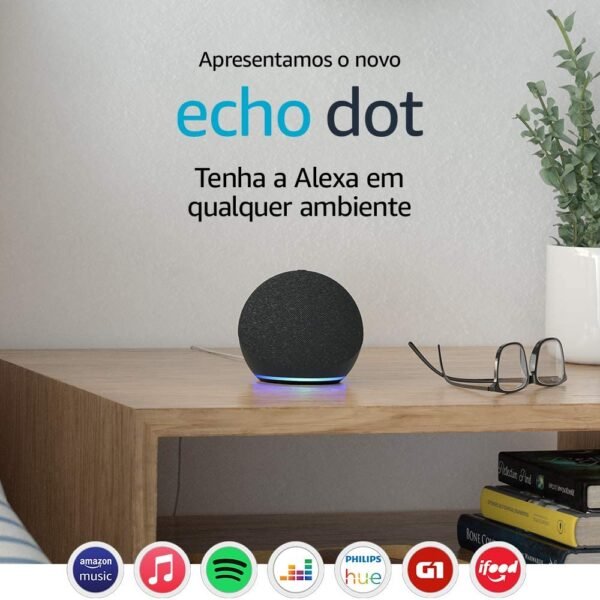 Novo Echo Dot (4ª Geração): Smart Speaker com Alexa - Cores Preto, Branco e Azul