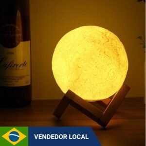Luminária Lua Cheia 3D em LED sem fio - Alto relevo com base para apoio