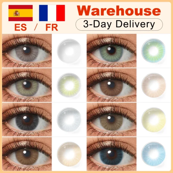 Lentes de Contato Coloridas HIDROCOR para Olhos, Lentes Coloridas Naturais Anuais, Lentes Cosméticas Macias, Alunos de Beleza com Estojo, 1 Par