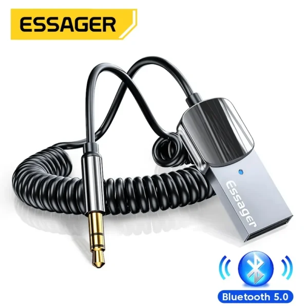 Essager Dongle Adaptador Aux Bluetooth, USB para 3.5mm Jack, Car Audio, Bluetooth 5.0, Kit mãos livres para receptor de carro, Transmissor BT