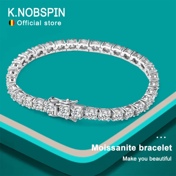 KNOBSPIN Moissanite Pulseira de Tênis para Homens e Mulheres, Original S925 Sterling Silver, Banhado a Ouro Branco 18k com GRA, D VVS1