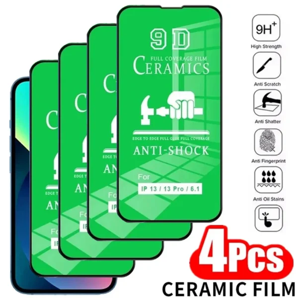 4 pçs hd filme cerâmico macio para iphone 14 11 12 13 pro max mini 6 8 7 plus protetor de tela para iphone xs max x xr se não vidro