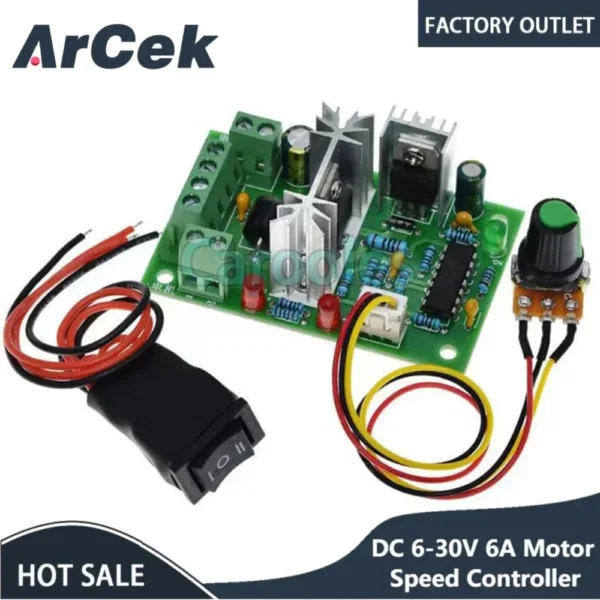 Controlador de velocidade do motor, controle reversível PWM, placa dianteira e reversa do interruptor, 6-30V, 12V, 24V, módulo 10A máximo, CC 6-30V, 6A