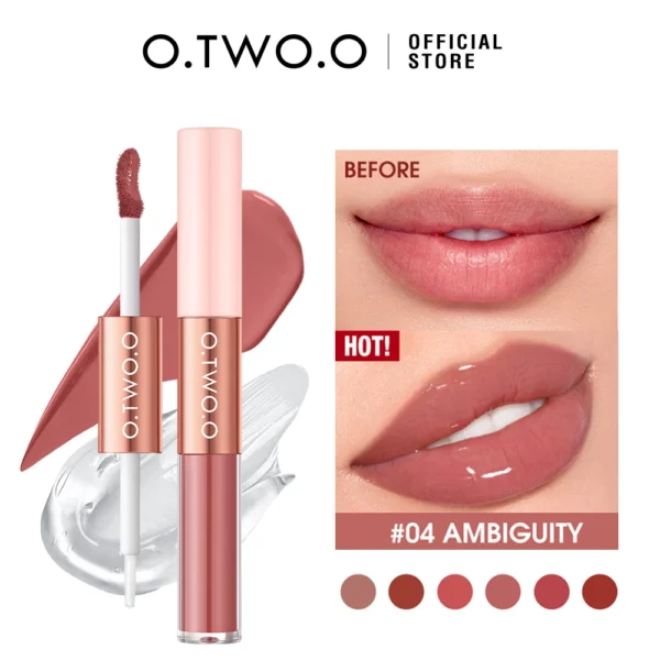 O.TWO.O Batom Matte Double Head Lip Coat 24HR Non-stick Cup Lip Gloss Tint Plumper Longa Duração Maquiagem À Prova D 'Água Batom