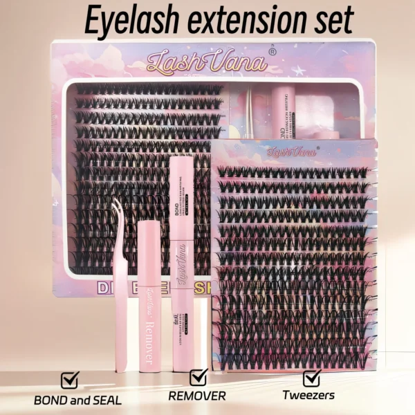 DIY Eyelashes Extension Kit, Clusters, Lash Bond e Seal, Ferramentas de Maquiagem, Cola, 8-16mm, 280 Pcs