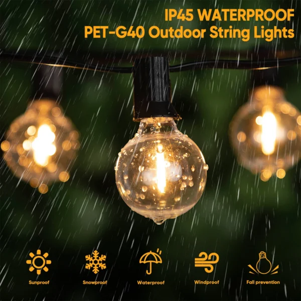 Impermeável Shatterproof plástico String luz, guirlanda ao ar livre, decoração do jardim, UE e EUA Plug, conectável, G40, E12, 1W lâmpadas - Image 3