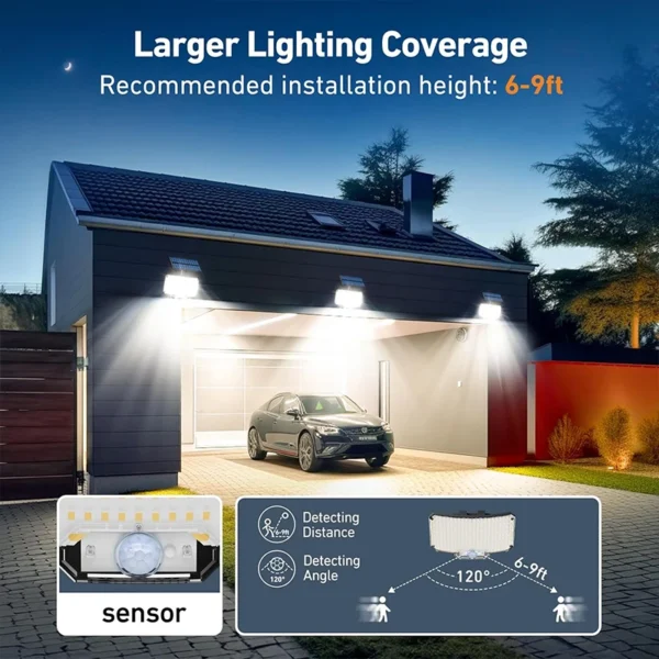 Outdoor Super Bright Motion Sensor Solar Light, LED de energia forte, Lâmpada de parede do jardim, IP65 impermeável, 3 Working Mode - Image 5