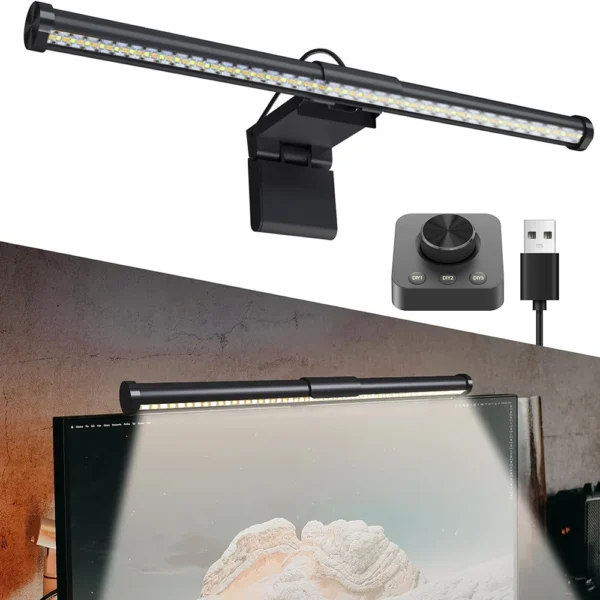 Wiscolor  Barra de luz para monitor de computador Lâmpada de tela múltipla com controle remoto alimentada por USB, luz LED de leitura eletrônica para escritório/casa, ajuste de brilho/temperatura de cor