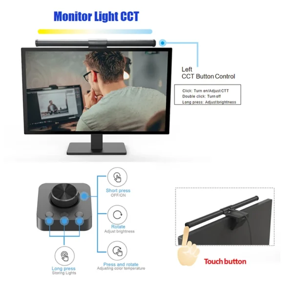 Wiscolor  Barra de luz para monitor de computador Lâmpada de tela múltipla com controle remoto alimentada por USB, luz LED de leitura eletrônica para escritório/casa, ajuste de brilho/temperatura de cor - Image 7