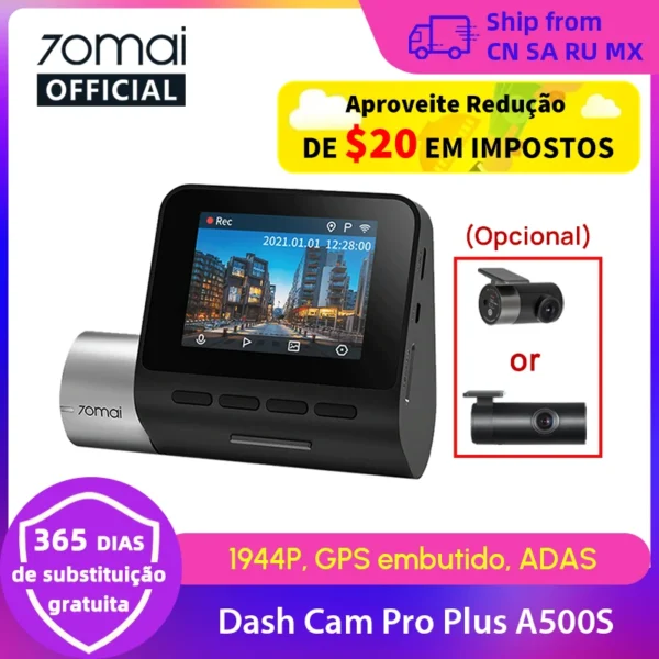 70mai Dash Cam Pro Plus A500S 1944P ADAS GPS Câmera 70mai Front Cam A500S 140FOV Carro DVR 24H Suporte de Estacionamento Câmera Interior Traseira