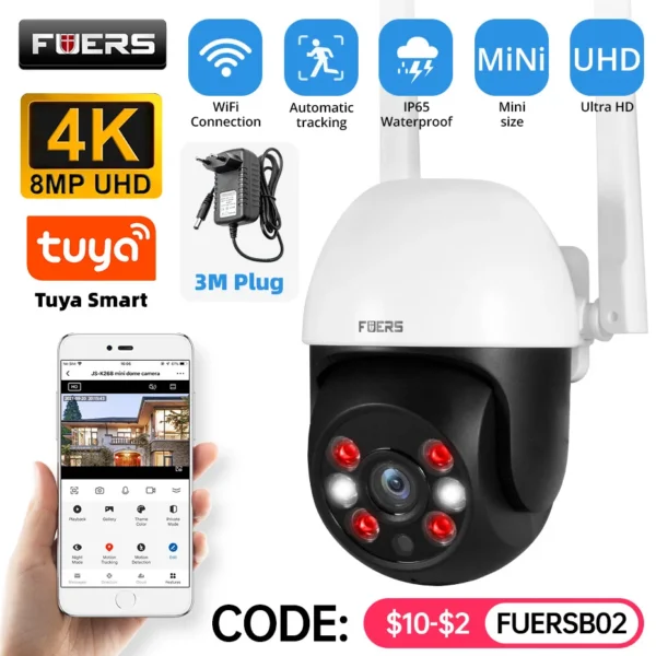 Fuers 5mp 8mp 10mp câmera ip tuya inteligente ao ar livre segurança em casa rastreamento automático câmera de detecção humana wifi cctv câmera de vigilância