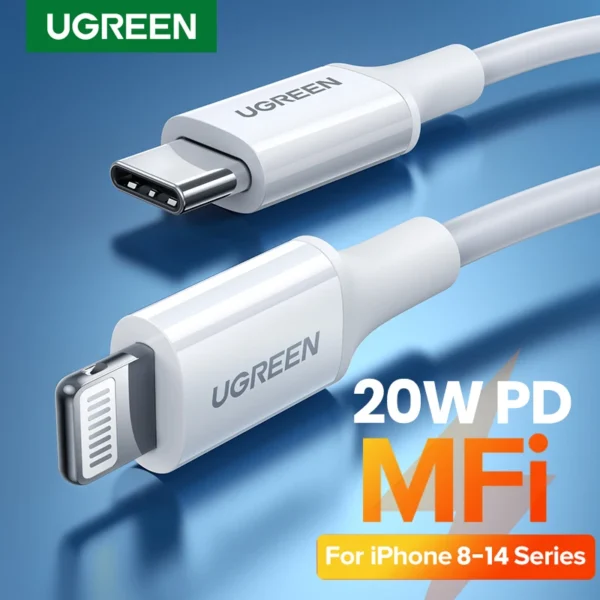 Ugreen mfi 20w pd usb c para relâmpago cabo para iphone 14 13 12 pro max carregamento rápido para ipad mini telefone tipo c cabo