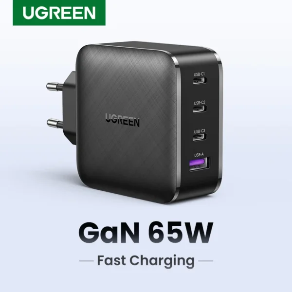 UGREEN 65W GaN Carregador de Carga Rápida 4.0 3.0 Tipo C PD Carregador USB com QC 4.0 3.0 Carregador Rápido para iPhone 15 14 13 Xiaomi Laptop