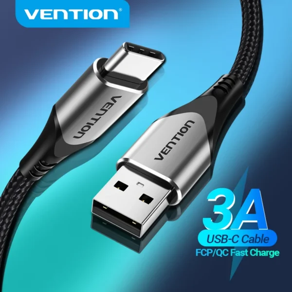 Vention-usb tipo c cabo para carregamento rápido, 3a, para samsung poco s21, para xiaomi redmi note 8