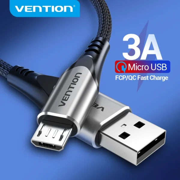 Vention-micro usb 3a cabo de nylon, carregador rápido, tipo c, download de dados, para samsung, xiaomi, lg, android - Image 2