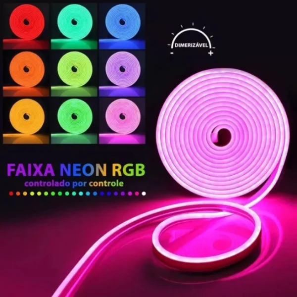 Fita Mangueira LED Neon RGB 5 Metros, Controle Touch Wireless, Com ou Sem Fonte, Resistente à Água