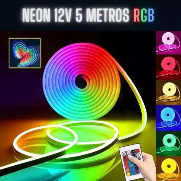 Fita Mangueira LED Neon RGB 5 Metros, Controle Touch Wireless, Com ou Sem Fonte, Resistente à Água - Image 4