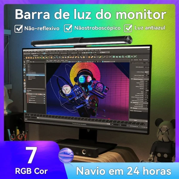 Barra de Luz Monitor Light Bar Lâmpada de tela Led Stepless De Computado tela Lampa 44cm de escritório Luz da barra liderada para escritório de mesa superfície curvada anti-azul/ângulo ajustado/ luz de RGB/escurecimento contínuo computador monitor de pc