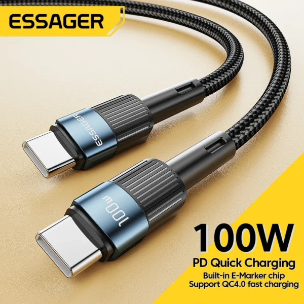 Essager 100w usb tipo c para cabo usb c USB-C pd cabo de fio carregador de carregamento rápido para macbook samsung xiaomi tipo-c cabo usbc 3m - Image 2