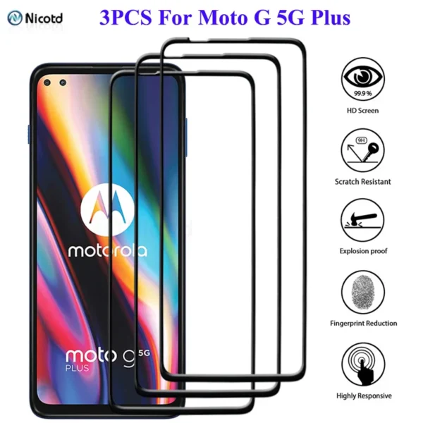 3 pçs cobertura completa de vidro temperado para motorola moto g 5g mais à prova de riscos protetor de tela película protetora para motog 5g mais 6.7" - Image 2