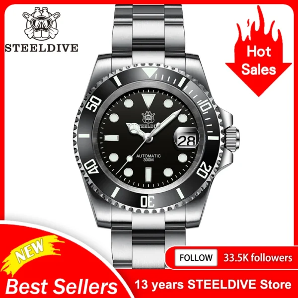 Relógio de mergulho automático masculino com moldura de cerâmica steeldive, resistente à água, NH35, 30ATM, 41mm, SD1953, venda quente