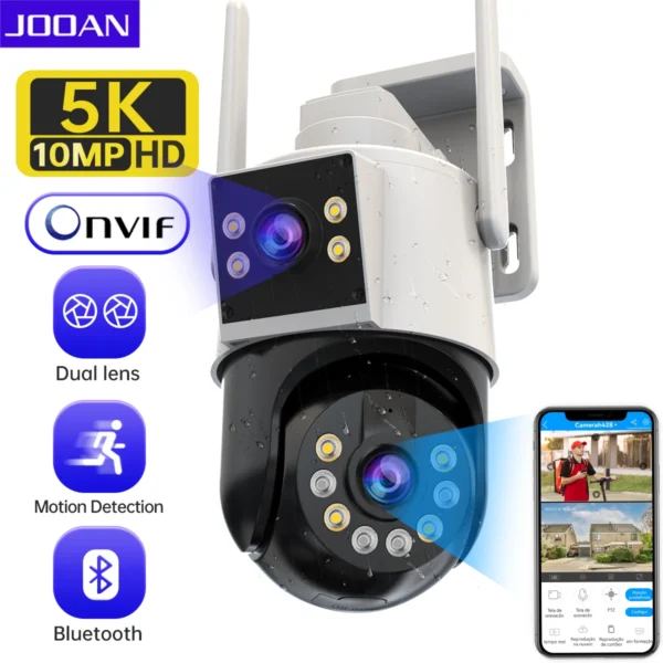 Jooan 10mp 6mp ptz wifi câmera ao ar livre lente dupla tela dupla câmera ip ai rastreamento proteção de segurança cctv câmera de vigilância