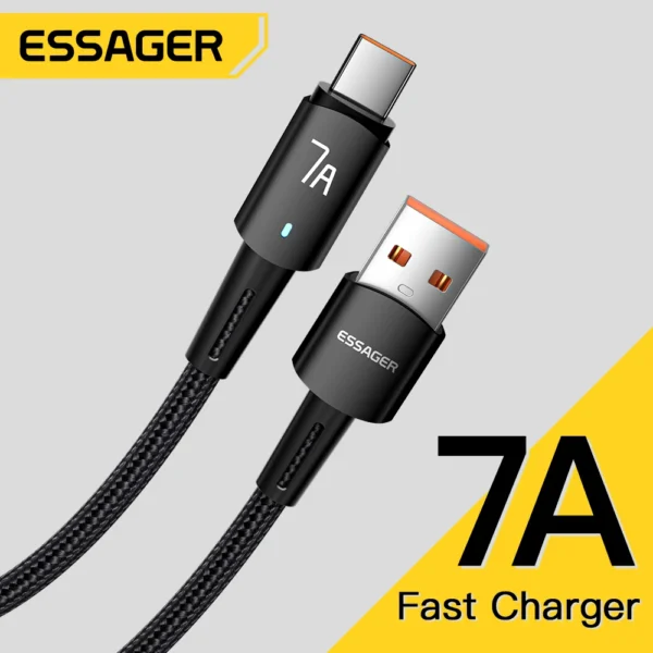 Essager-Cabo USB Tipo C para OPPO Oneplus Huawei P40 P30 Samsung Realme, fio de carregamento rápido, cabo de dados do carregador, 7A, 100W