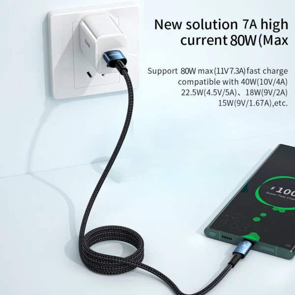 Essager-Cabo USB Tipo C para OPPO Oneplus Huawei P40 P30 Samsung Realme, fio de carregamento rápido, cabo de dados do carregador, 7A, 100W - Image 7