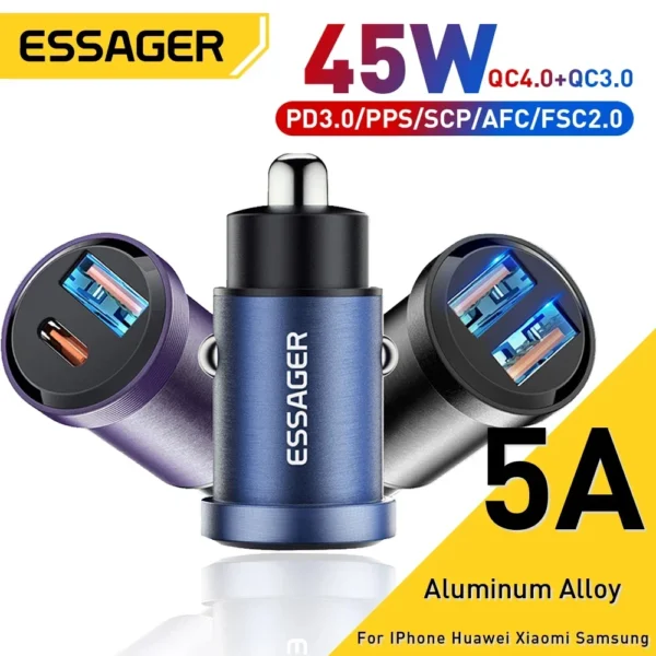 Essager 30w usb carregador de carro quick charge4.0 qc pd 3.0 scp 5a usb tipo c carro de carregamento rápido para iphone 14 13 huawei samsung xiaomi