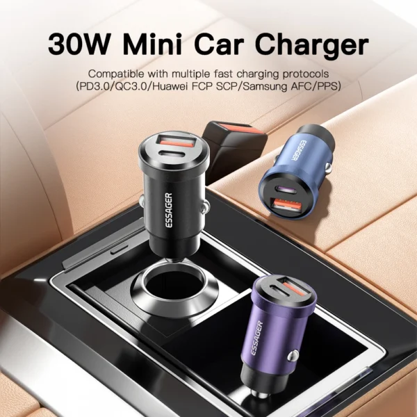 Essager 30w usb carregador de carro quick charge4.0 qc pd 3.0 scp 5a usb tipo c carro de carregamento rápido para iphone 14 13 huawei samsung xiaomi - Image 6