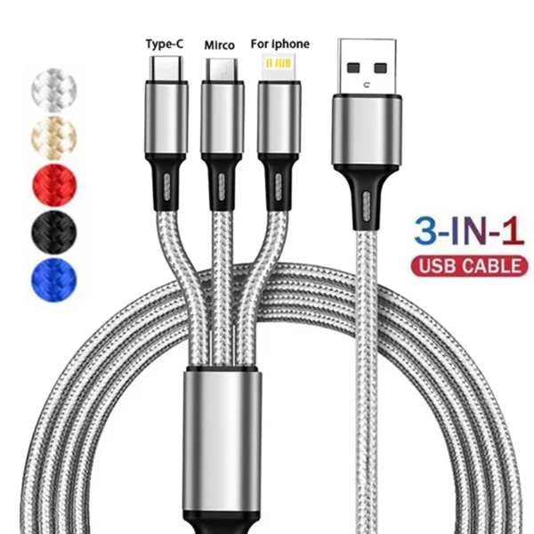 Lovebay-USB Cabo de Carregamento Rápido, 3 em 1, Tipo C, Micro, IOS, Cabo Multi Carregador para iPhone, Huawei, Samsung, Nylon Trançado Cord