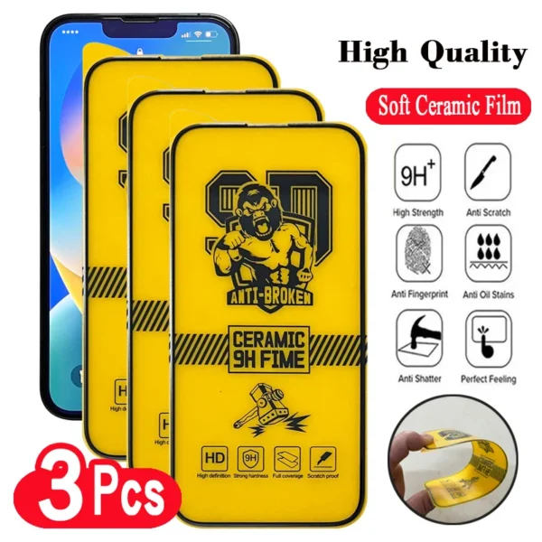 Película Protetora Cerâmica Matte Suave para iPhone, HD Protetor de Tela, Alta Qualidade, 15, 14, 13, 12, 11 Pro, XR, X, XS Max, 6, 8, 7, PCes 3