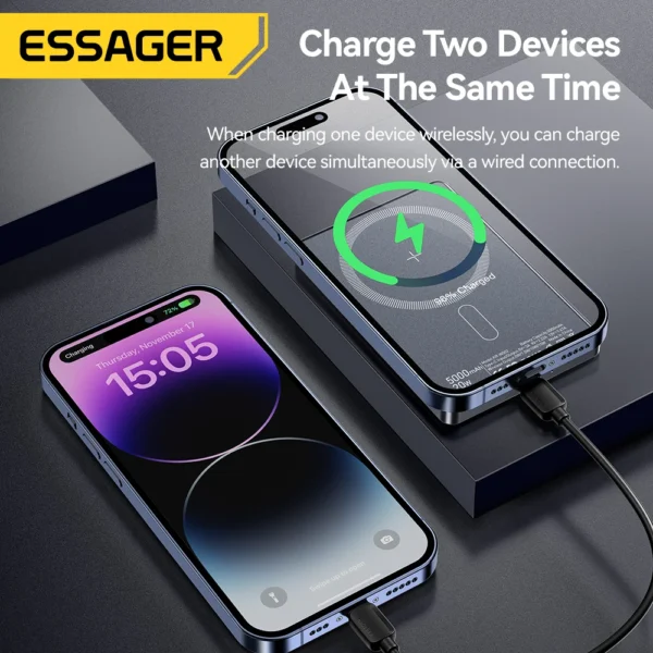 Essager fino sem fio power bank magnético 20w 5000mah portátil de carregamento rápido bateria externa para magsafe para iphone 15 14 13 12 - Image 6