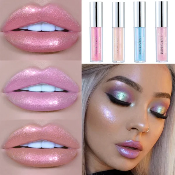 Handaiyan-Long Lasting Lip Gloss, Glitter Glaze Batom, Líquido, Impermeável, Hidratar, Luminoso, Shimmer, Brilhante, Maquiagem