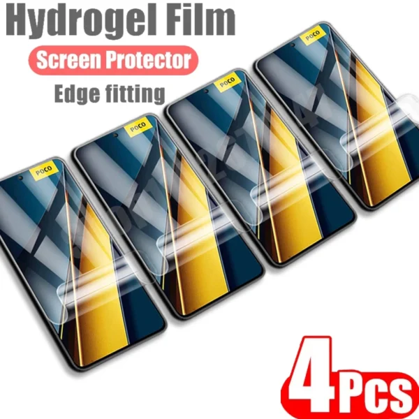 Filme de hidrogel para Xiaomi Poco, Montagem de borda, Protetor de tela, F6, X6 Pro, 5G, Neo, M6, M6, 4G, F5, X5pro, 4pcs