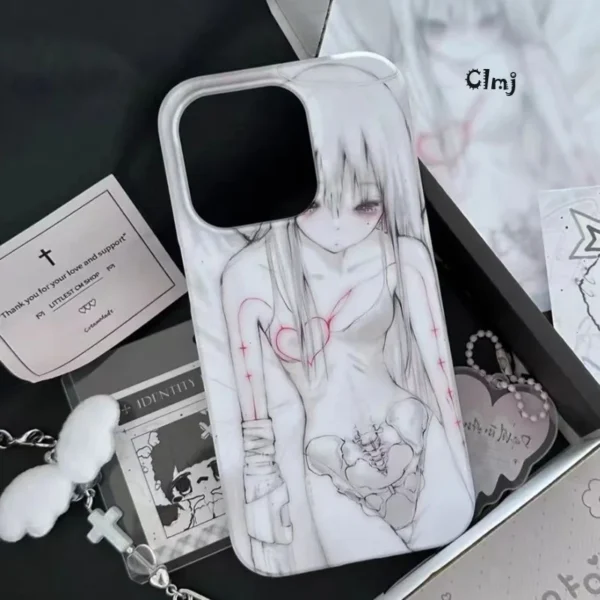 Caso Telefone Menina Anime, Y2K, 11, 13, 12 Mini, 14 Pro, 15 Plus, XR, X, XS Max, 7, 8, Clmj-Capa de Silicone para iPhone, se, 2020