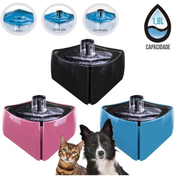 Bebedouro para gatos cães fonte 3 bicos purificador d´água com bomba bivolt 1,8l.