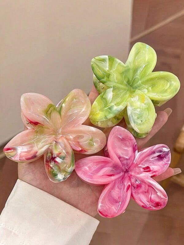 3pcs Women's Pink & Green Ombre Large 8cm/3.15in Flower Hair Clips, Lightweight Plastic, Fashion, Elegant, Simple, Solid Color, Suitable For Daily, Casual, Party, Commute, Vacation, Bun, Ponytail, Washing Face, Makeup, Outfit Accessory,piranha de flor