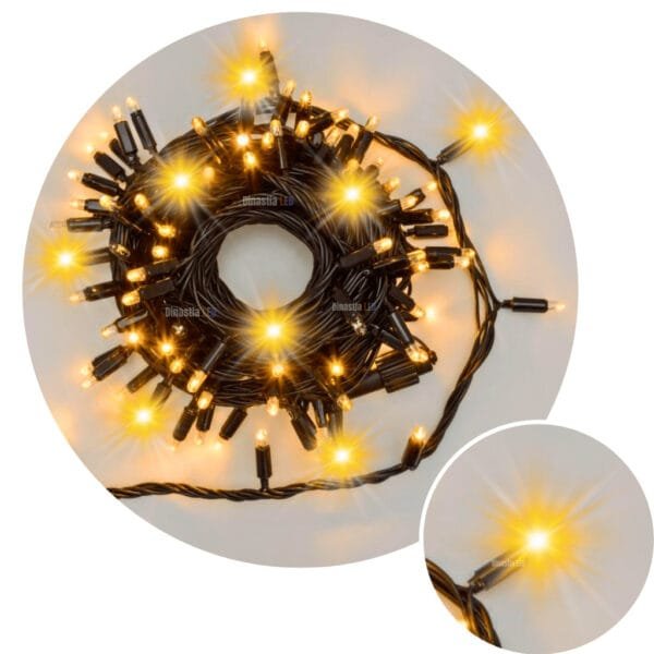 Cordão 100 Led interno 4 fixo 1 strobo - 10 metro fio verde pisca pisca decoração natal Conector m/f