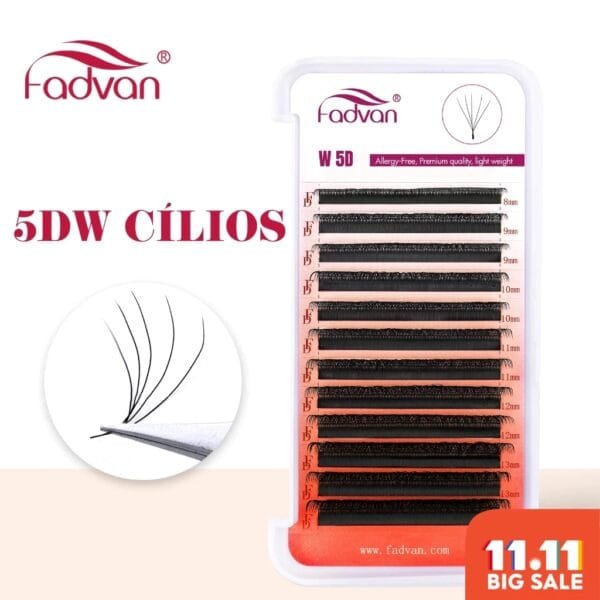 Fadvan 5D W Extensões De Cílios Em Forma De 0.07 C/D Faux Mink Natural Pestanas Profissionais Suaves