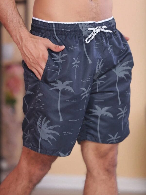 Short de praia masculinas estampadas Árvore com bolso