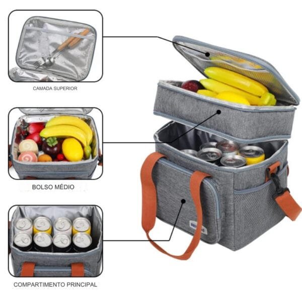 Bolsa Térmica Grande Capacidade Para Marmita Lanche e Bebida Piquenique Viagens Praia e Trabalho