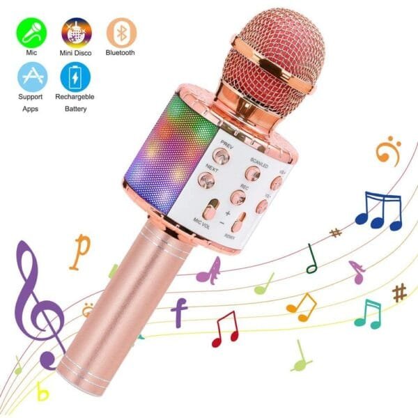 WS-858 - Microfone Infantil de Karaoke Microfone de Brinquedo Sem Fio Bluetooth