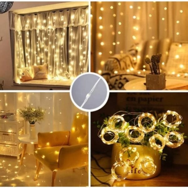 Cortina 300 Leds 3x3 Metros Amarelo Festa/Casamento Eventos/Natal Branco Quente