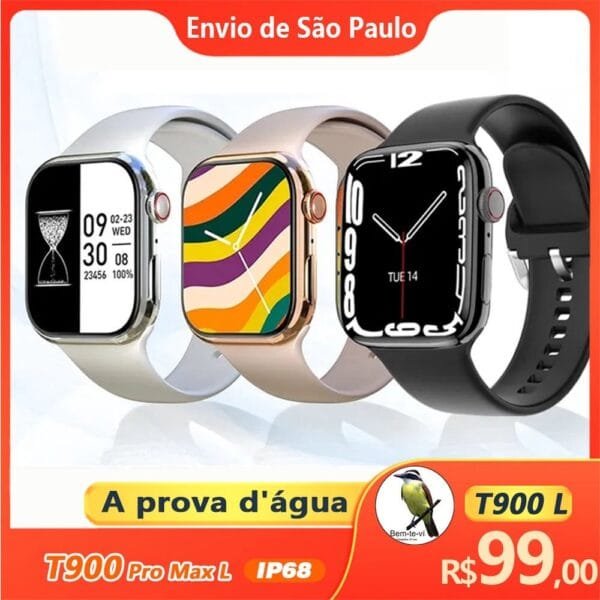 Bemtevi-Smartwatch T900 Relógio inteligente à prova d'água IP68 Monitor De Freqüência Cardíaca Smart Watch Para Mulheres