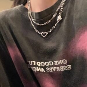 1 Peça colar de corrente de aço titânio de design moderno de camadas duplas para mulheres, adequado para uso diário