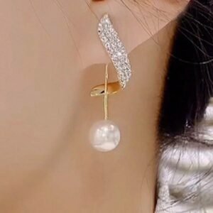 2 peças Brincos Longos Elegantes com Pérola e Strass, Moda Europeia e Americana, Acessórios Elegantes de Brinco Adequado Para o Uso Diário de Mulheres