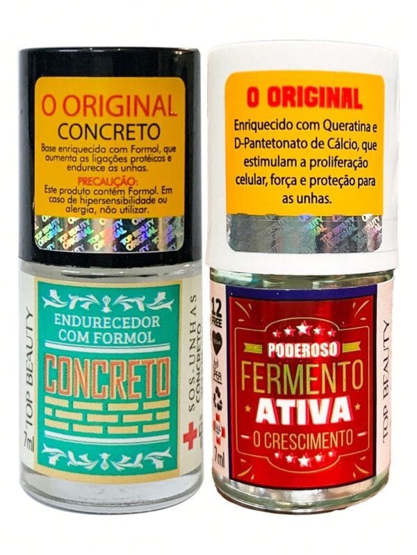 Kit Base Fortalecedora Concreto Endurecedor + Fermento Ativa o Crescimento 12 FREE S.O.S Unhas Top Beauty 7mL
