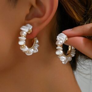 2 peças Brincos de Botão em Forma de C com Pérolas Barrocas Artesanais Boêmias para Mulheres, Adequados para Vestidos, Camisolas, Praia, Festa e Ocasiões Formais