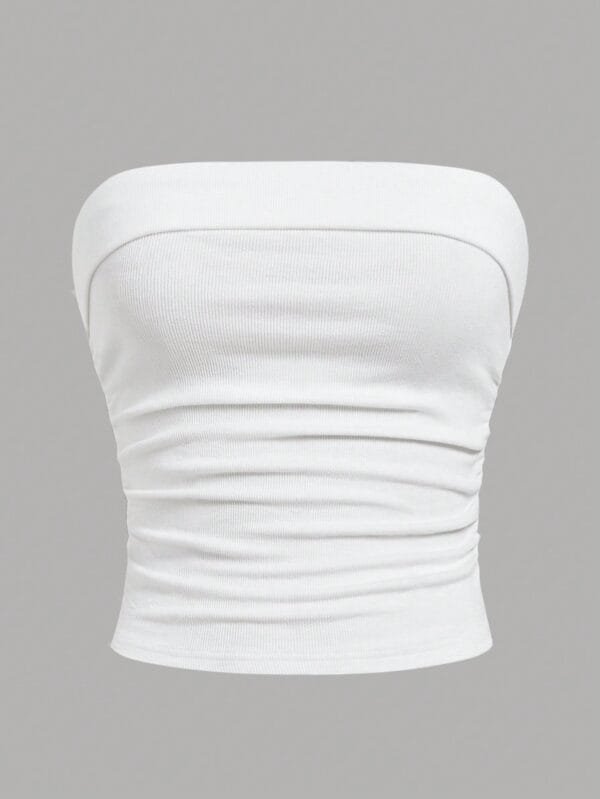 SHEIN Top Branco Justo e sem Alça Pintuck Malha Para Adolescente